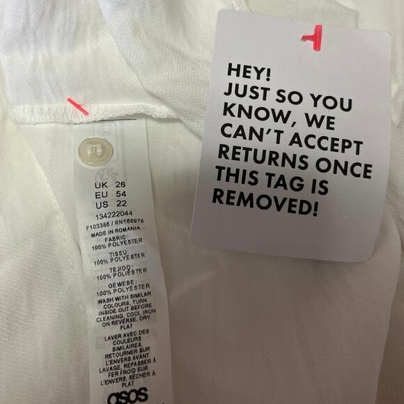 NEW ASOS White Ruffle Long Sleeve Collared Button Down Shirt Blouse Top Size 22 - Picture 4 of 4